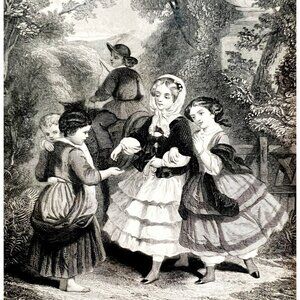 Charity Steel Engraving 1859 Victorian Farm Life Cute Children Art DWY5E